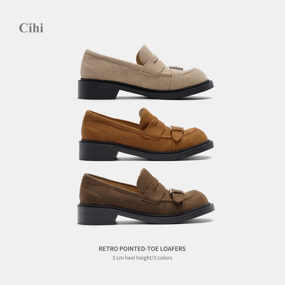 Cihi'OriObb' 拉绒乐福 复古方扣厚底一脚蹬单鞋