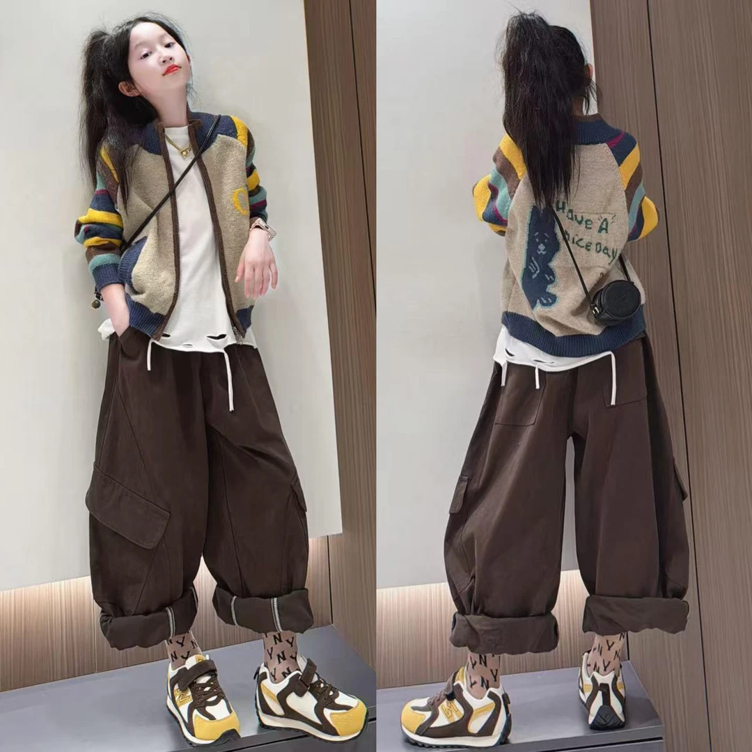 女童春秋新款开衫中大童休闲舒适毛衣外套女孩韩版时髦外套