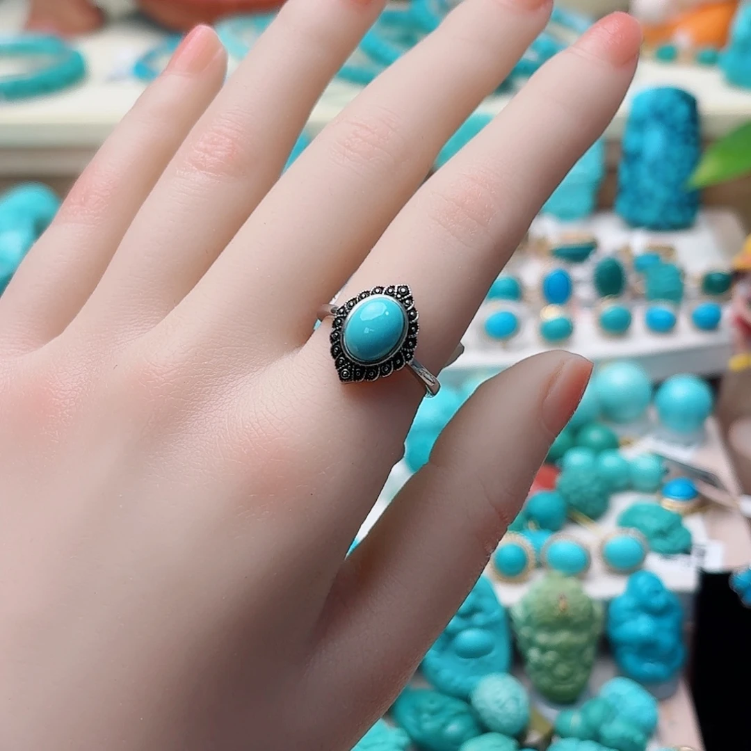 绿松石银S925镶嵌戒指