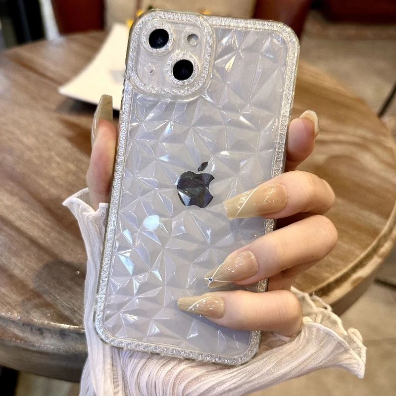 闪闪钻石纹适用苹果15手机壳14Promax全包16透明防摔iphone13软壳