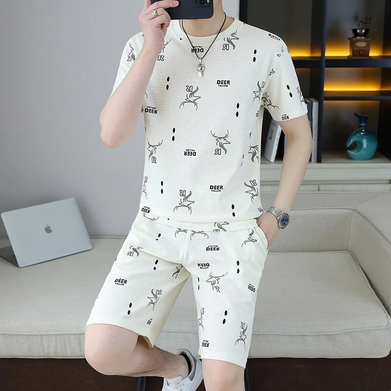 新款男士套装潮流短袖短裤两件套男装夏季套装男士时尚套装帅气