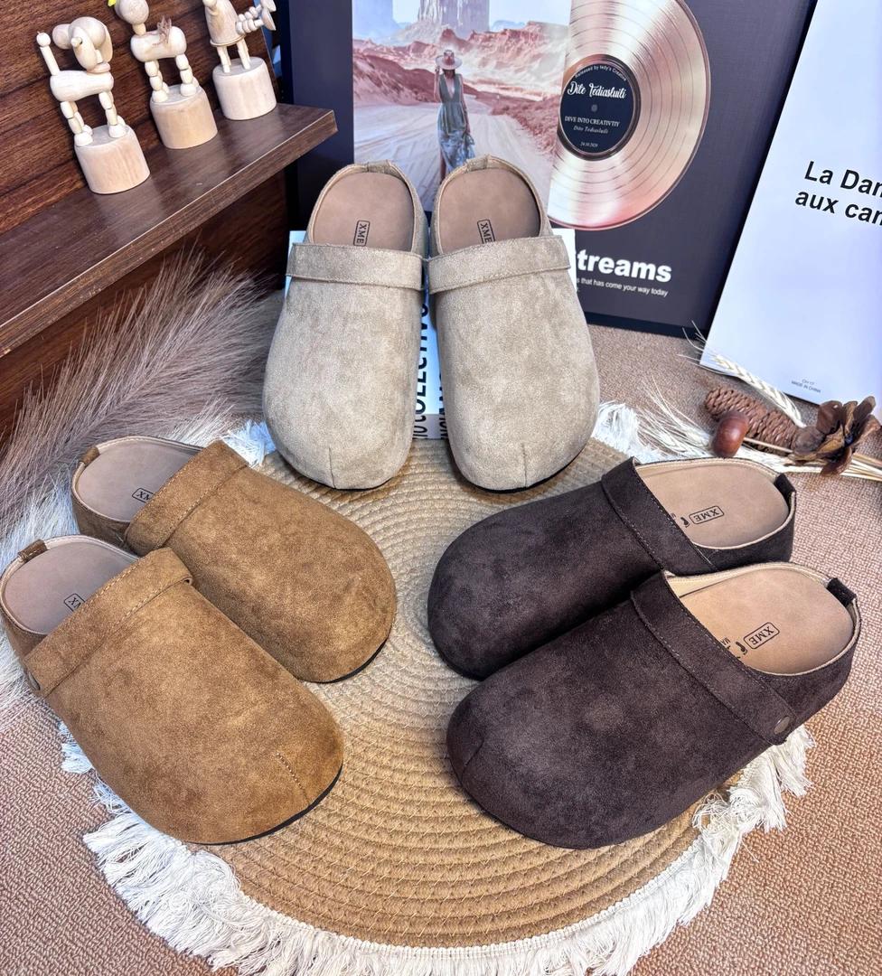 【乐芙兰】4-5cm韩版包头休闲风包头勃肯拖鞋保暖棉拖鞋舒适毛拖