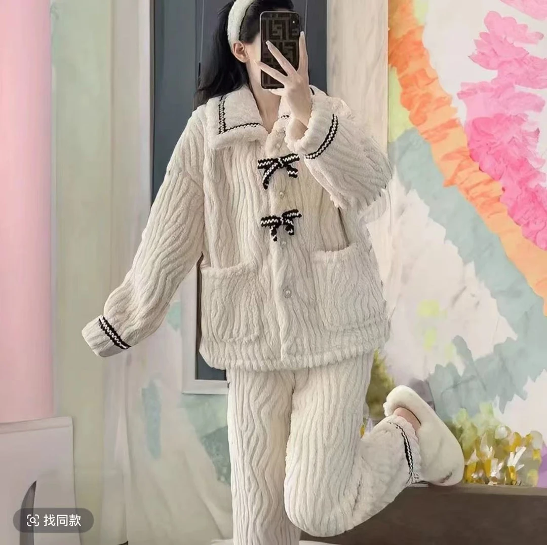 (秋冬粉丝福利）秋冬季睡衣女保暖舒适小香风气质小翻领设计家居服