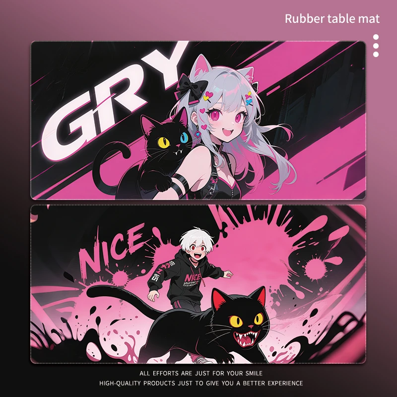 动漫鼠标垫超大黑猫电脑键盘垫男生电竞滑鼠垫办公桌垫可定制