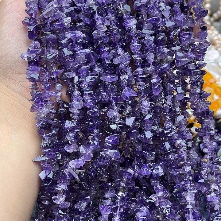 玛瑙/玉髓未镶嵌珠宝半成品一条紫晶碎石长38厘米左右