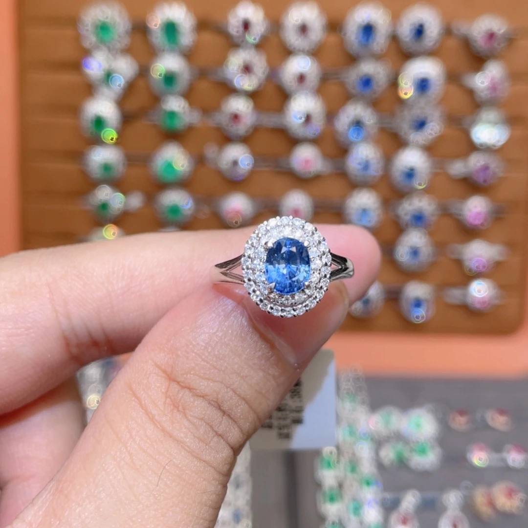 蓝宝石戒指18K金镶嵌1.3ct