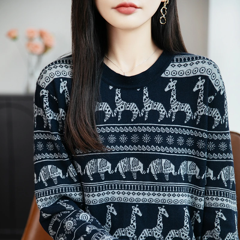 经典款 女春秋复古针织开衫套头宽松毛针织衫圆领针织上衣J257