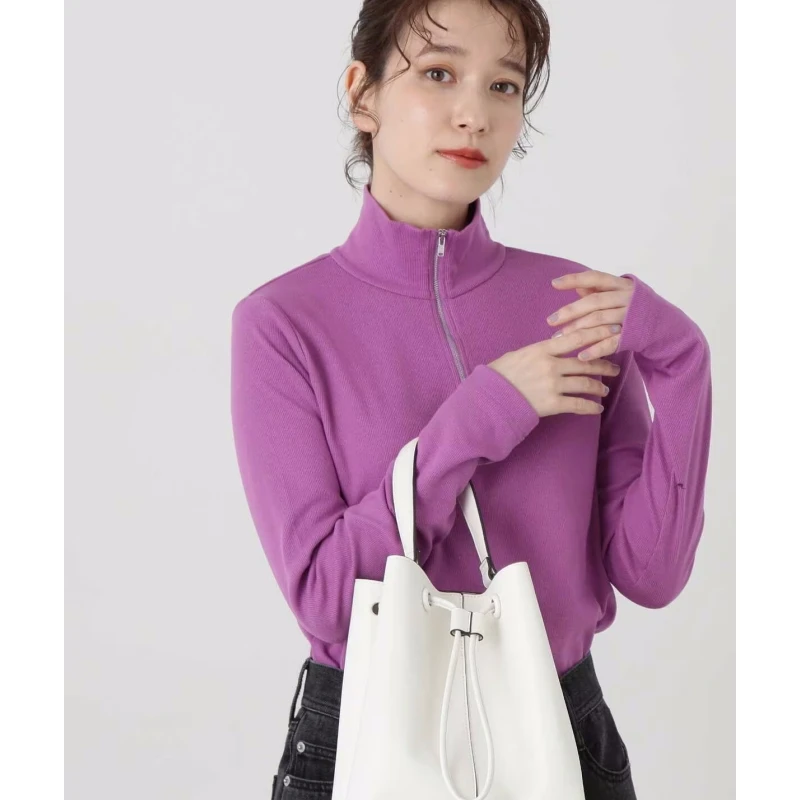 【DD外贸】 春季新款 N 时尚纯色百搭半拉链休闲长袖针织衫