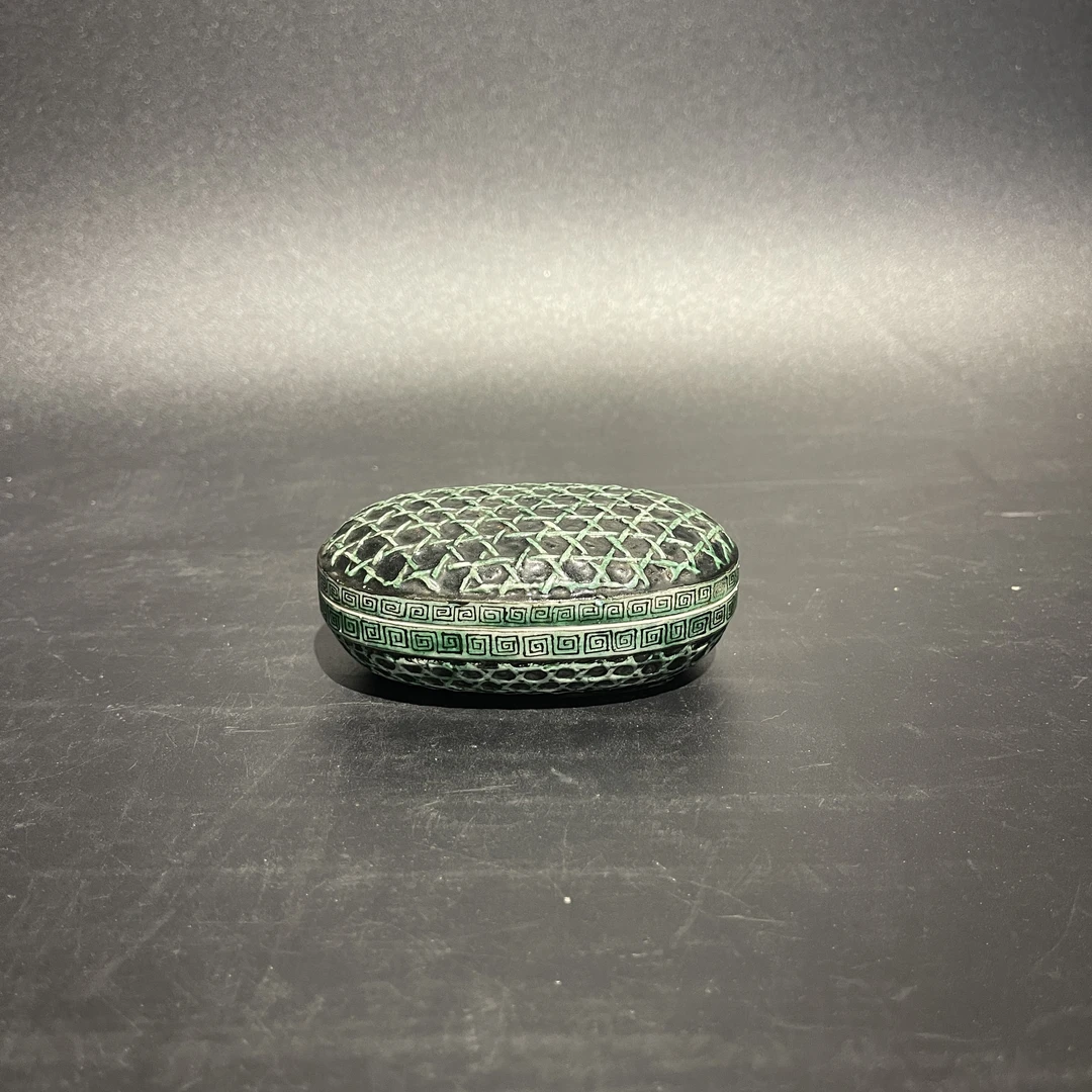 C-A0910160 清晚期 墨地绿彩盖盒 高度4.3直径9.5