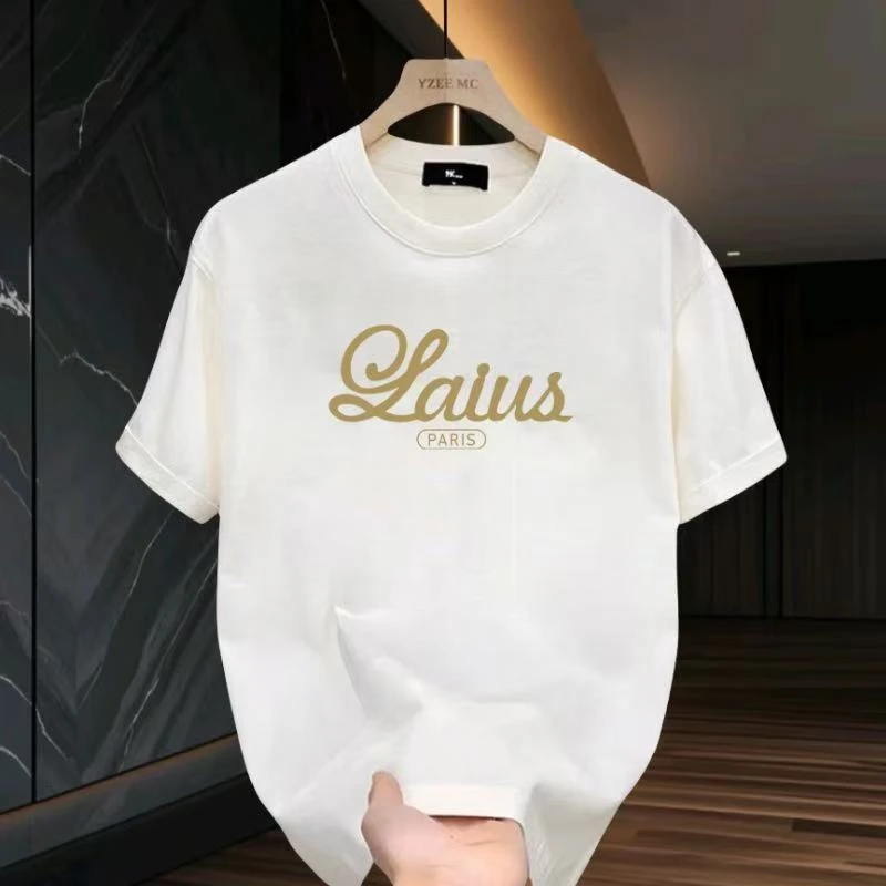 LAIUS高品质新款重磅轻奢T恤短袖极简印花流行圆领时尚宽松半袖