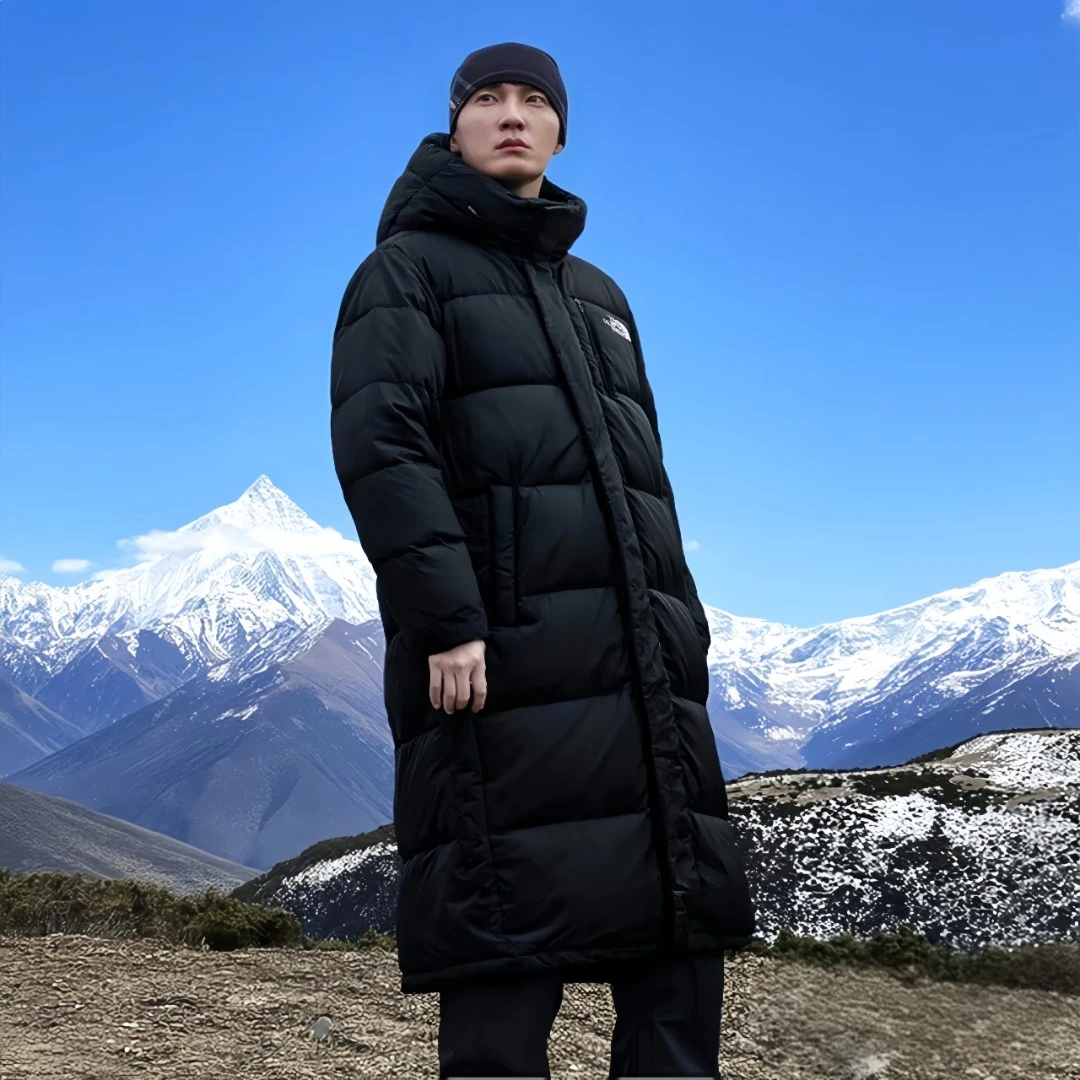 男同蓬宽松加厚立领刺绣保暖户外连帽羽绒外套063