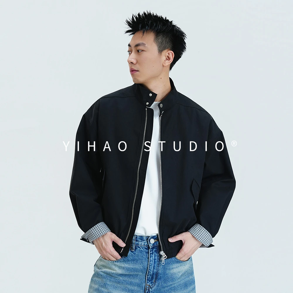 YIHAO STUDIO秋季男款高级简约哈灵顿夹克百搭休闲宽松短款外套