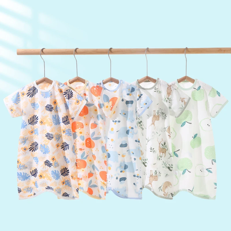 宝宝短袖睡袍夏款薄款A类纯棉无骨宝宝睡衣新生婴儿男女童夏装