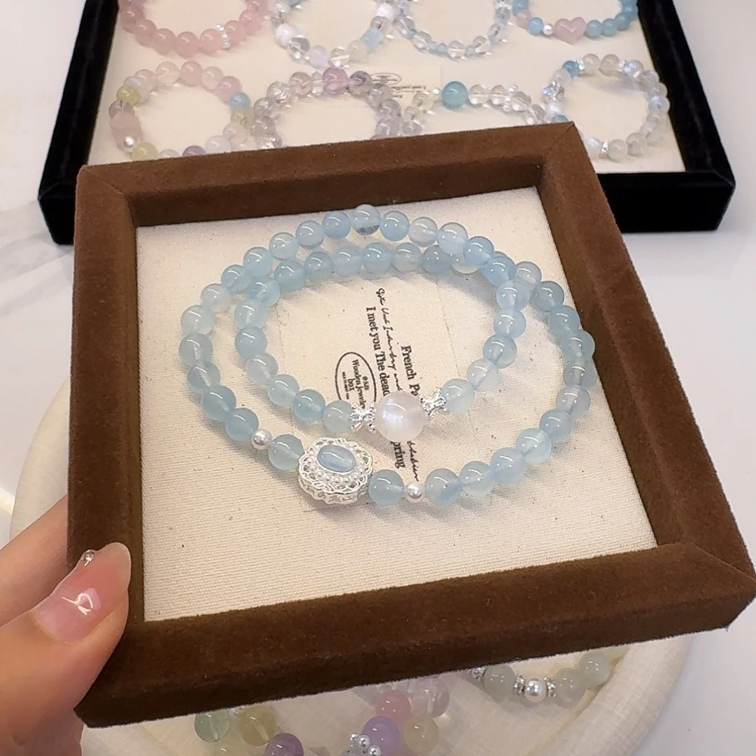 水晶手链未镶嵌小**.海蓝宝双圈手串