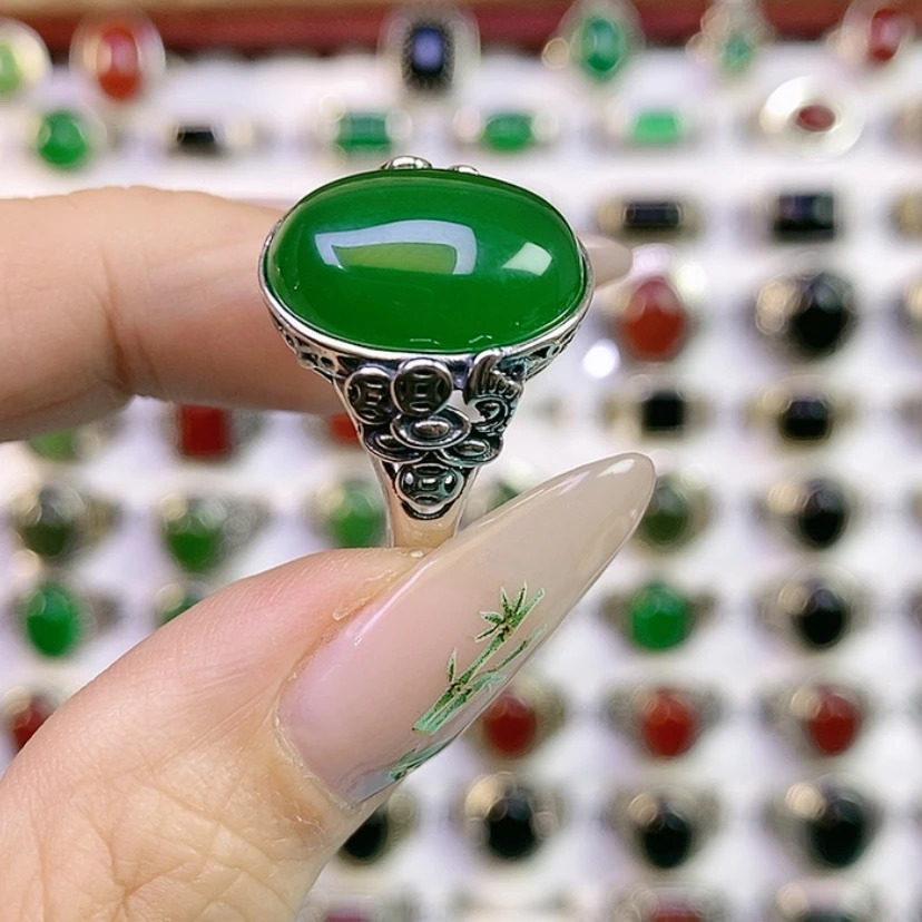 【闪购商品】银S925镶嵌戒指玛瑙/玉髓开*