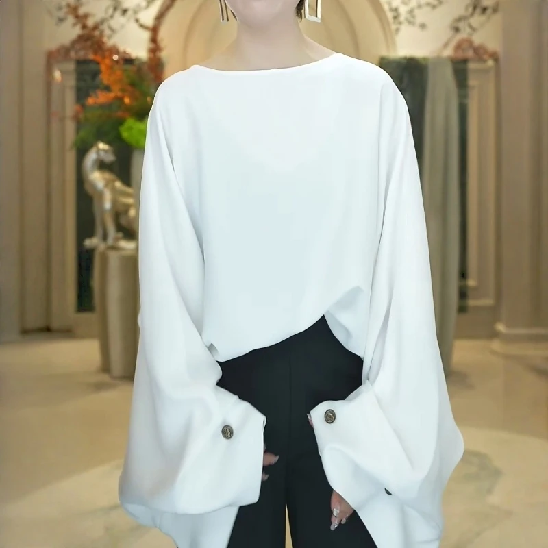 欧货轻奢高级感减龄洋气上衣法式小资设计感小众白色蝙蝠袖衬衫女