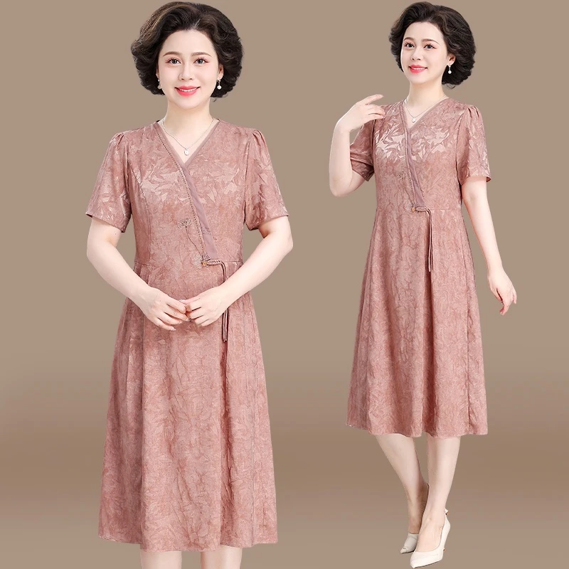 中年端庄大气妈妈夏装连衣裙2025新款洋气国风中老年女装夏季裙子