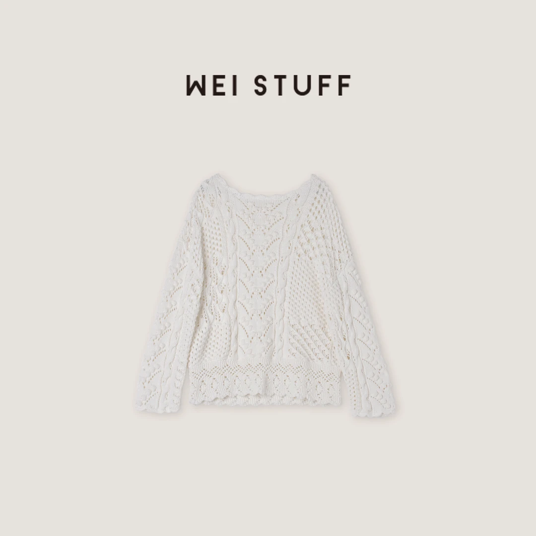 WEI STUFF 春夏显瘦法式时尚慵懒宽松纯手工针织镂空毛衣 8854