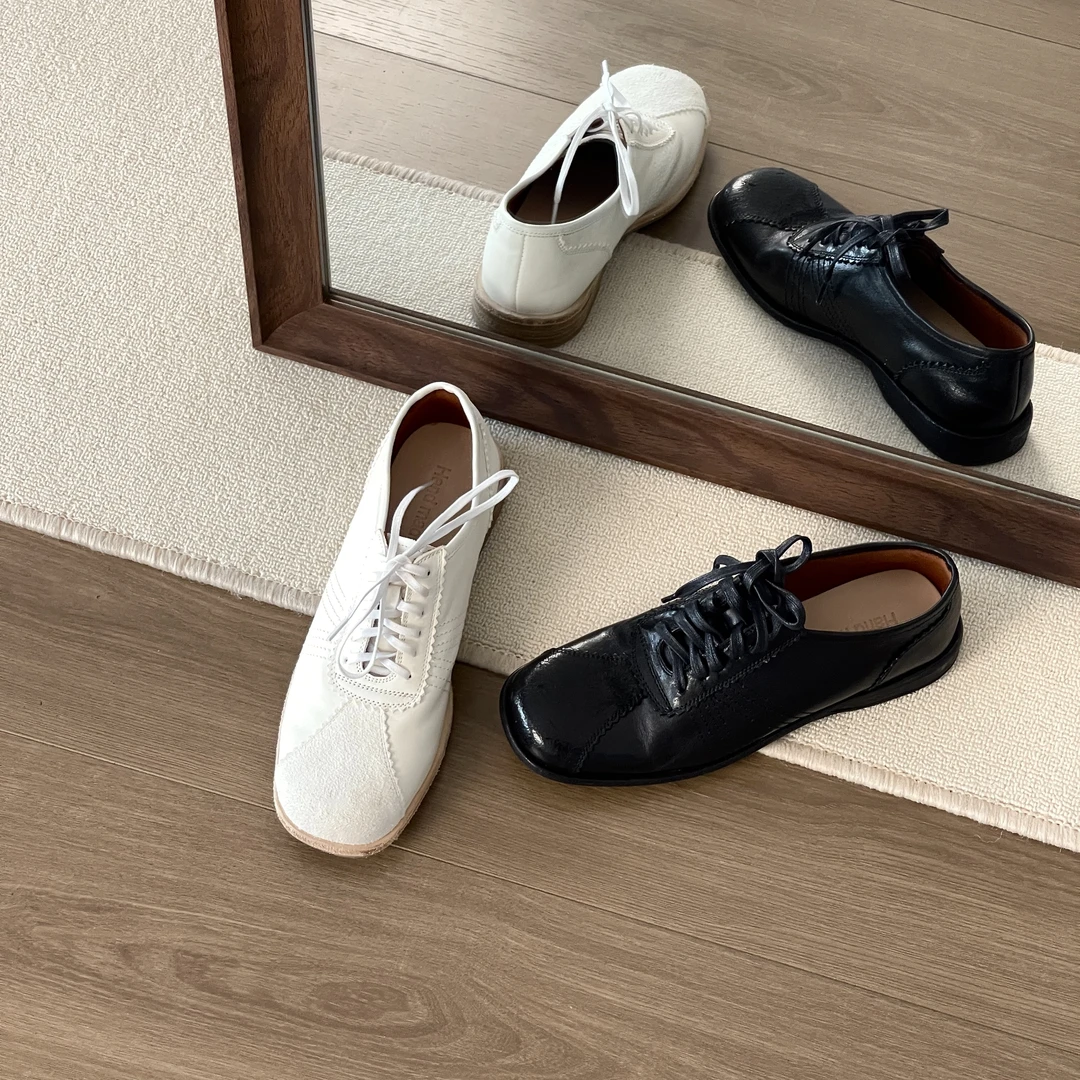 HUSSLOVE 水洗马皮·跟高2.5CM·复古质感老钱风手工皮鞋方头德训鞋