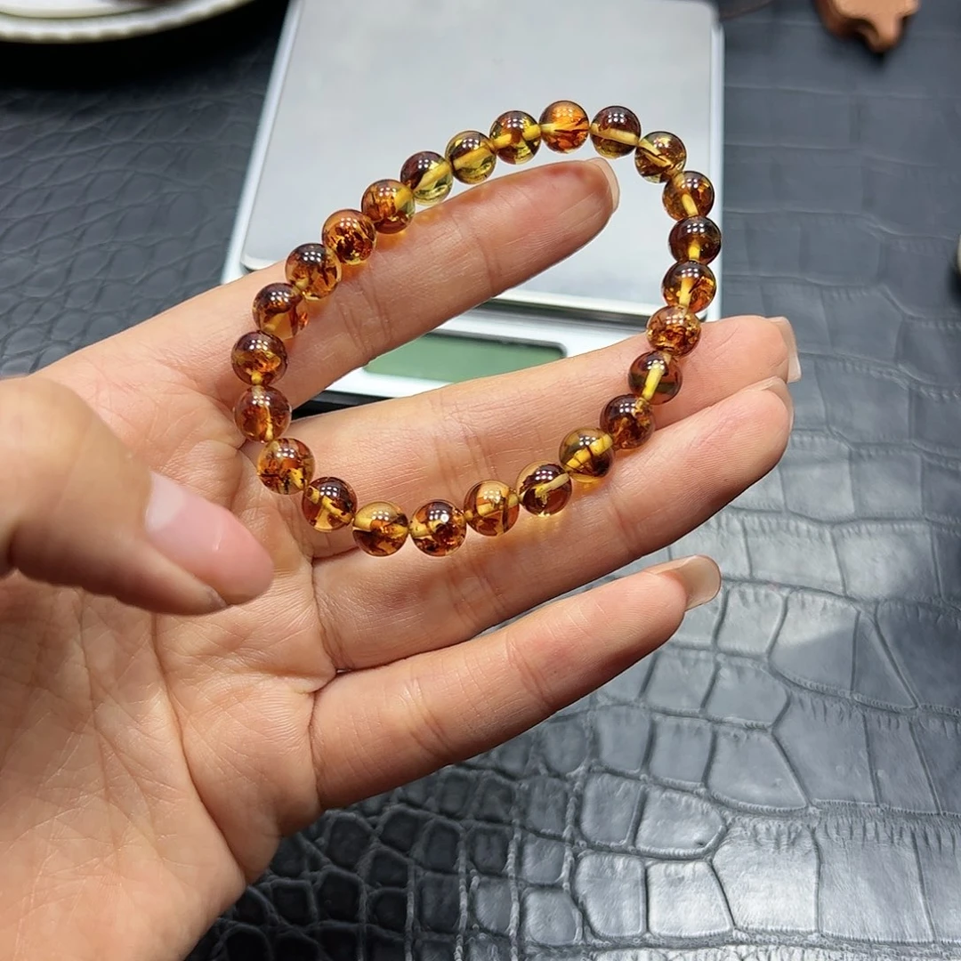 银S925镶嵌手链烟晶花珀手链