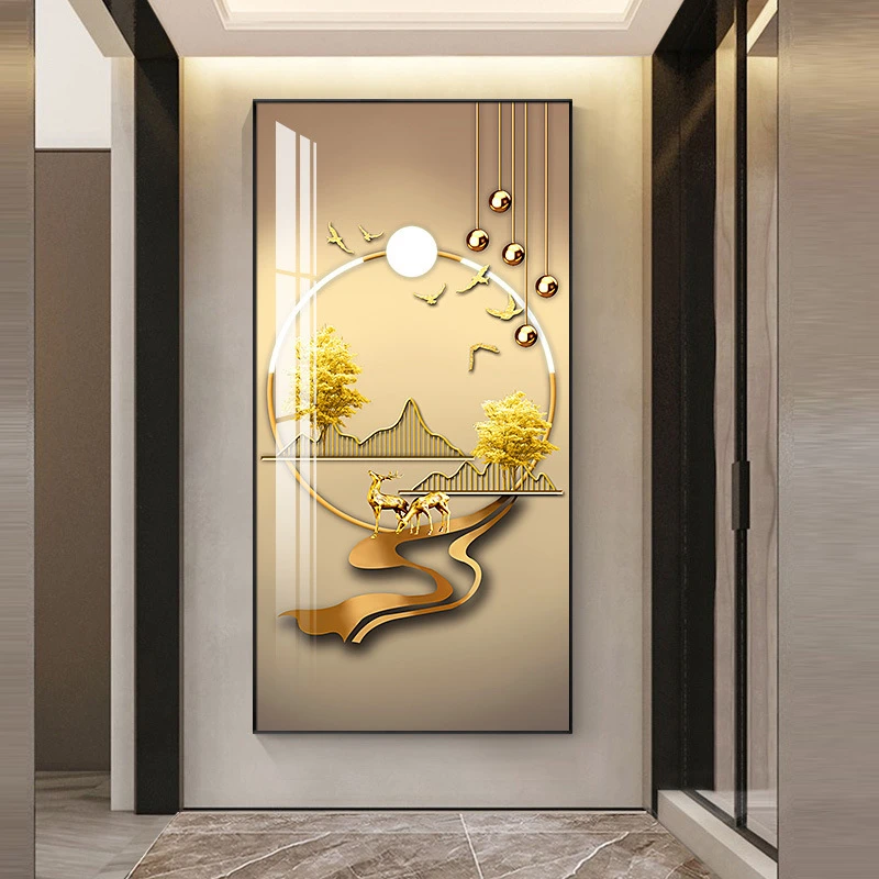 新中式时尚轻奢风现代晶瓷画适用于客厅走廊过道入户艺术装饰挂画