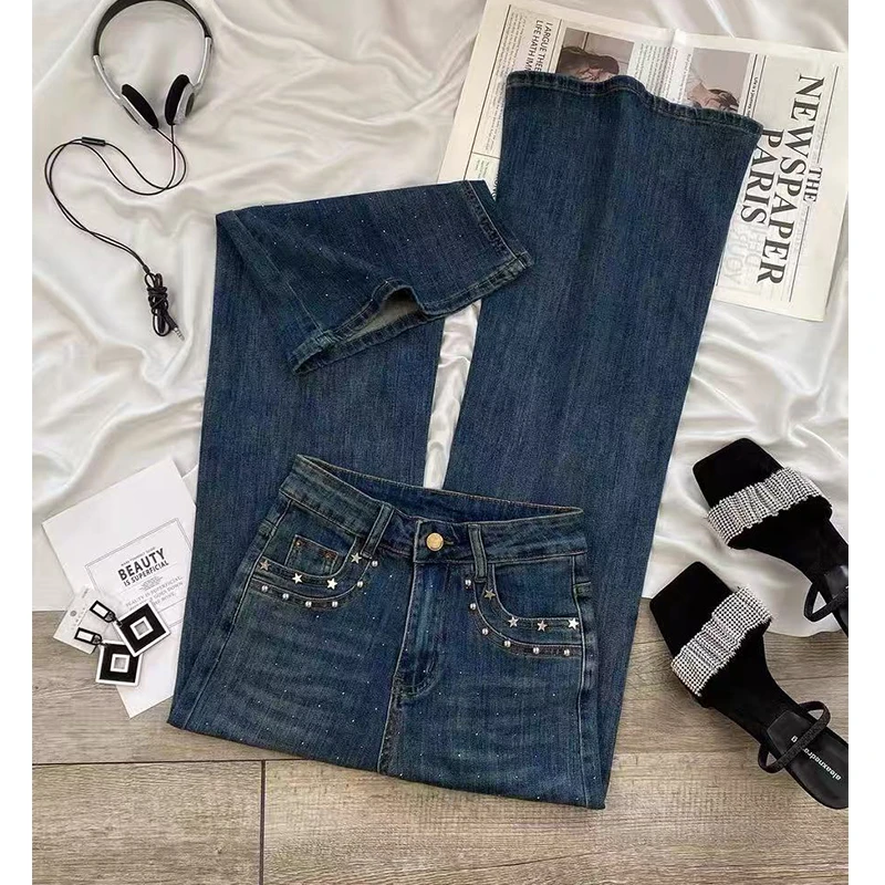 “现货现发“设计感不贴腿微喇牛仔裤秋季高腰宽松超火喇叭裤S9588