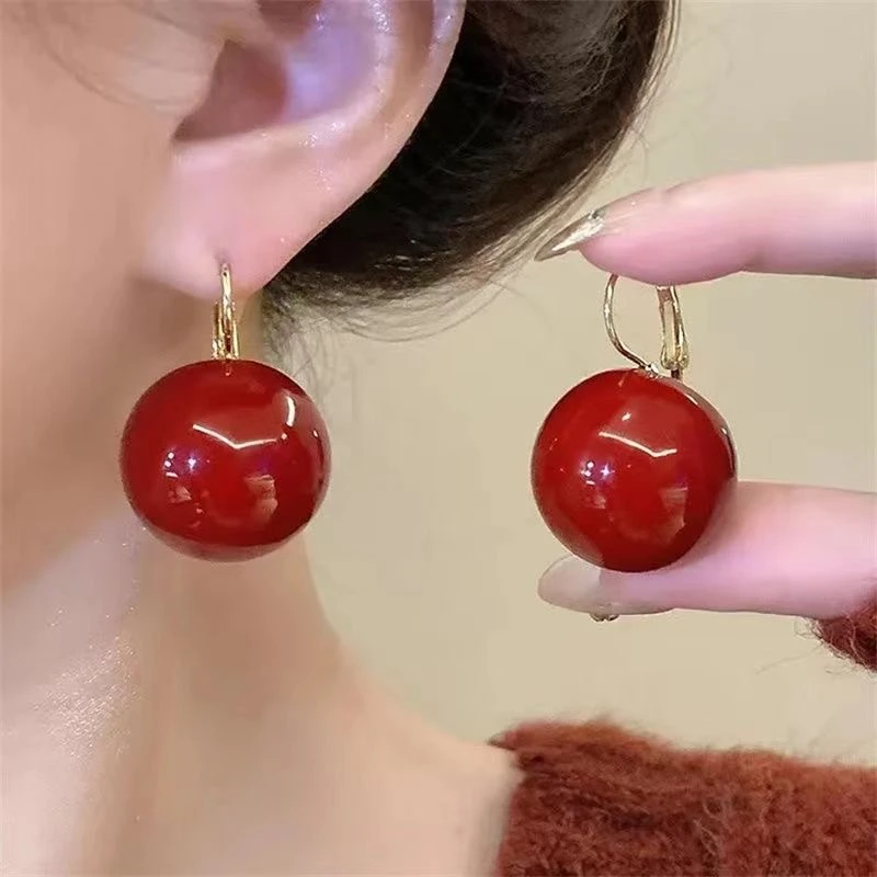 铜合金仿珍珠耳饰 红色珍珠耳钉