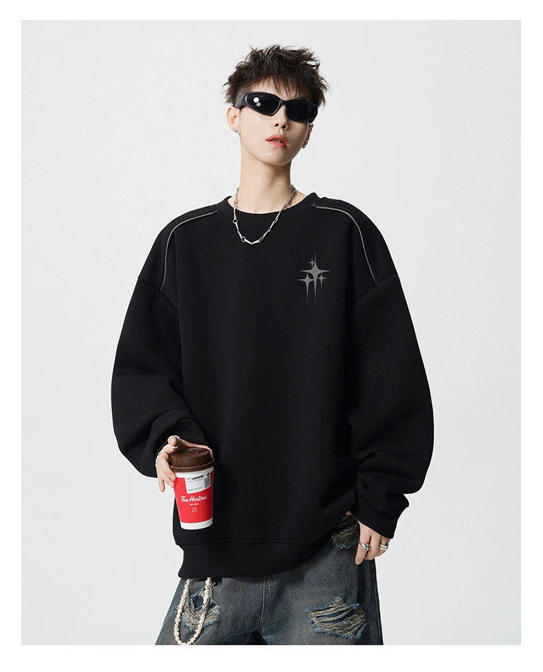 美式重磅圆领卫衣男秋季潮牌高级感宽松印花情侣高街痞帅休闲外套