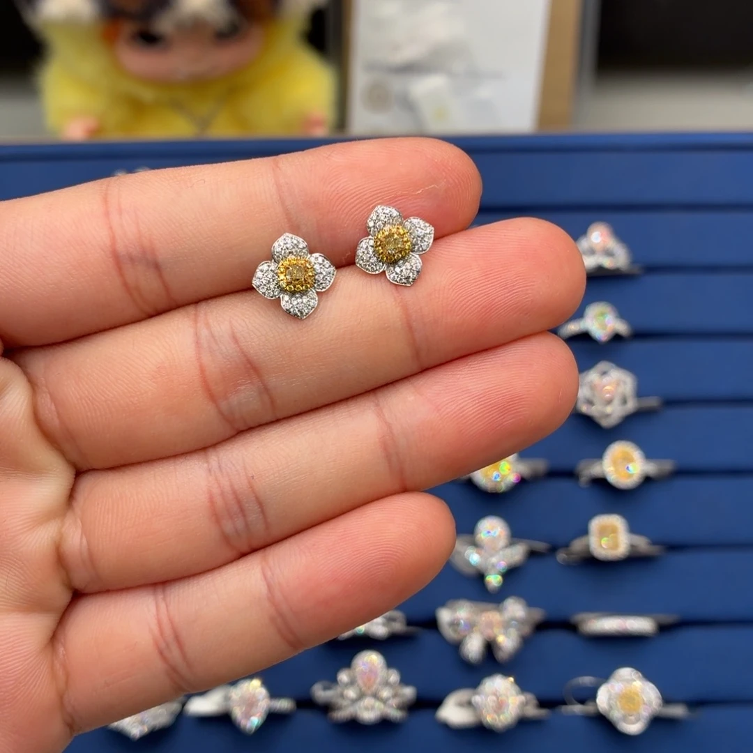 钻石裸钻黄钻耳钉