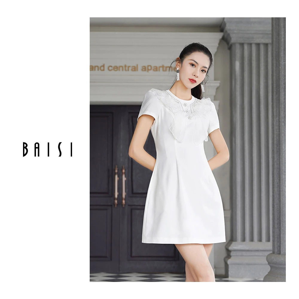 BAISI/百丝春日出行短款社交连衣裙AATA306113女装连衣裙蕾丝显瘦