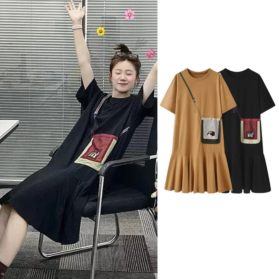 【双猫逸裙】宽松显瘦创意设计感连衣裙口袋鱼尾裙女【8339】