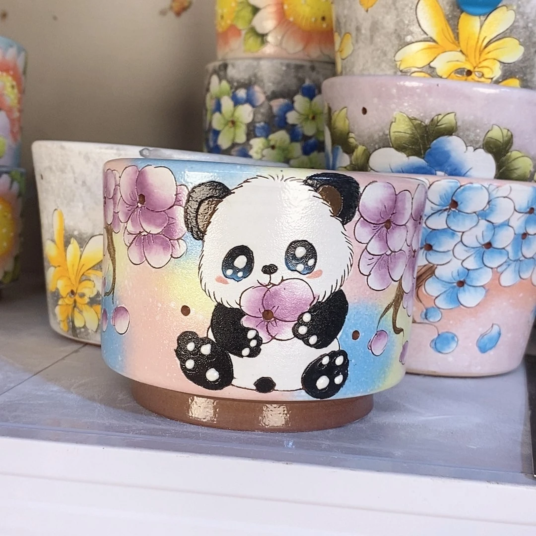 紫砂花盆红陶手绘花盆