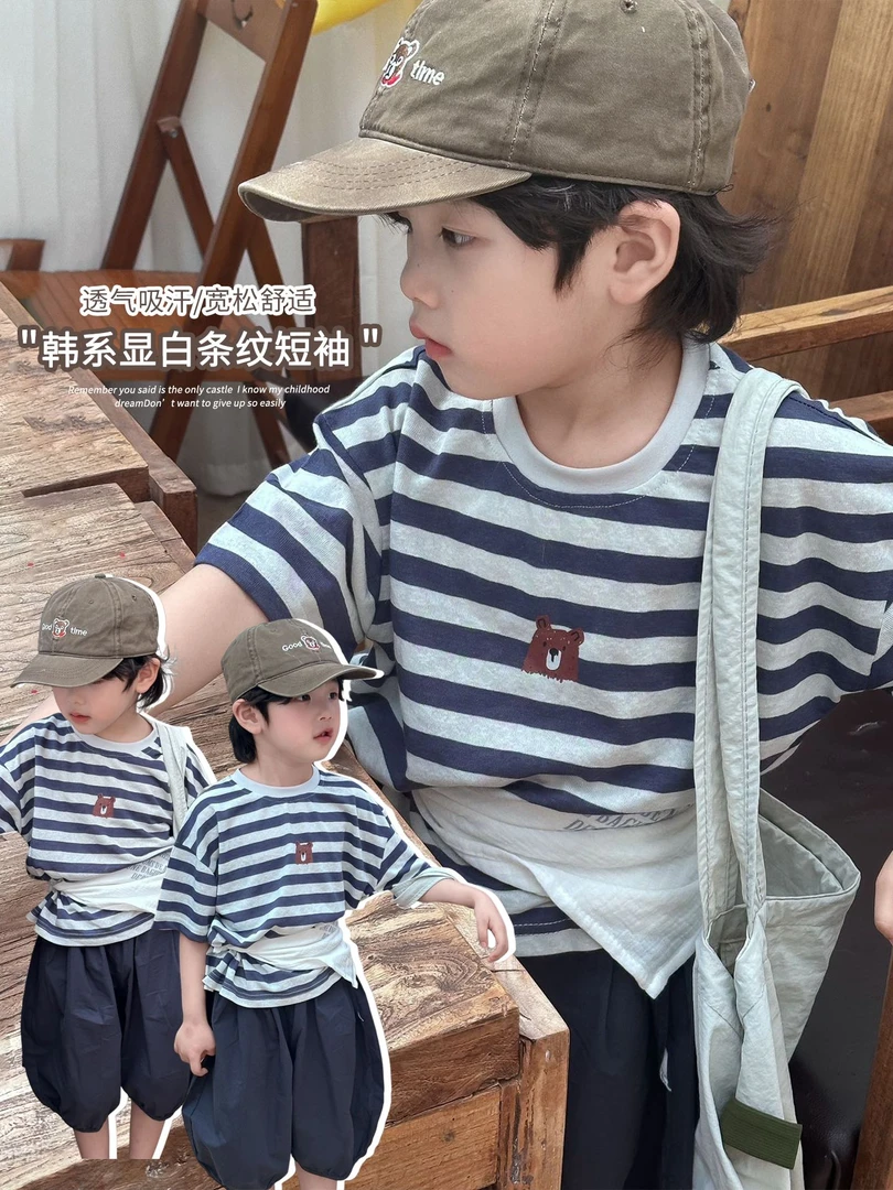 《设计师款》韩版夏季儿童圆领短袖25XL1013男童女童卡通印花T恤