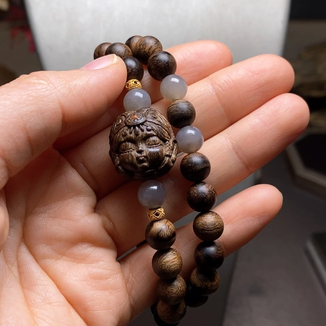 沉香手串越南芽庄黄棋楠瘤疤0.8设计➕扎基沉香木雕设计