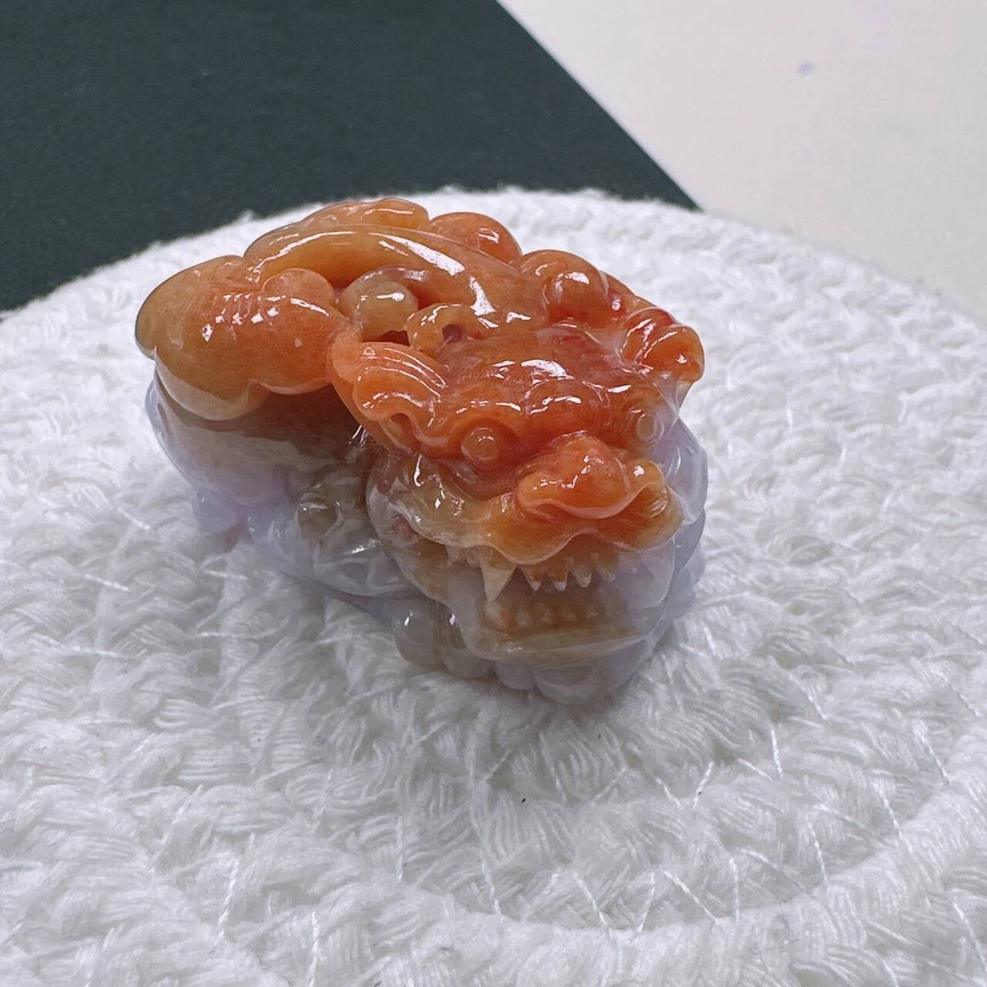 缅甸天然A货翡翠挂坠老坑细糯起胶水润黄加紫双彩招财貔貅吊坠