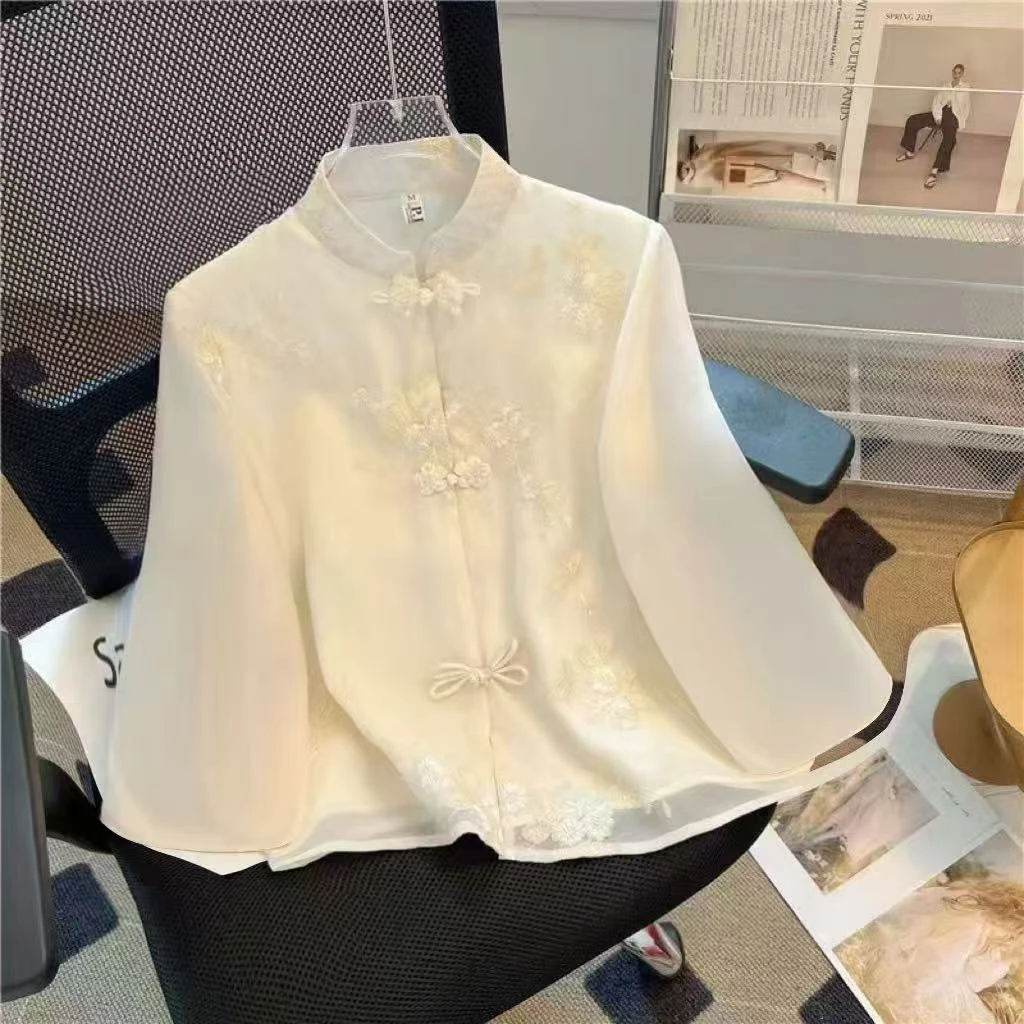 【2025】新中式国风盘扣雪纺衫女春款古风改良汉服重工刺绣小衫气质