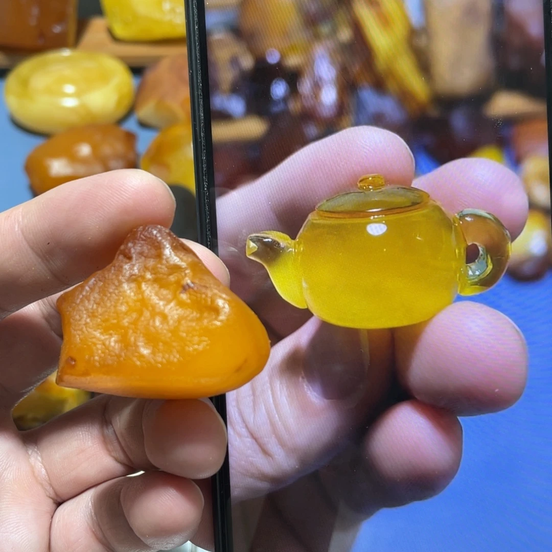 定制蜜蜡未镶嵌立体茶壶