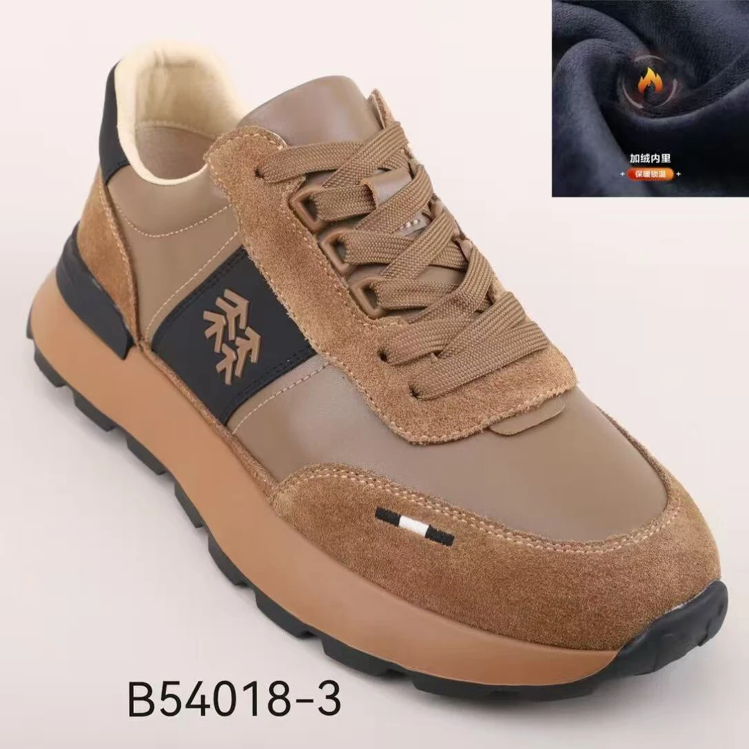新款时尚休闲鞋透气百搭系带运动休闲鞋男款厚底加绒冬冬季保暖