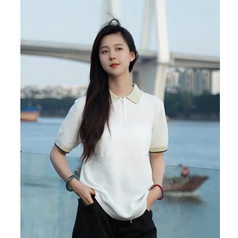 夏季新款美式复古撞色领翻领T恤半袖POLO衫休闲短袖针织衫A9205