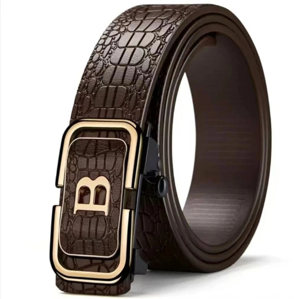 男士时尚男款压花简约百搭潮流咖B字头皮带经典商务腰带休闲1z