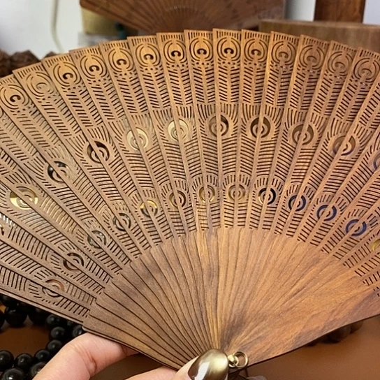 老山檀香大把苏扇带底座