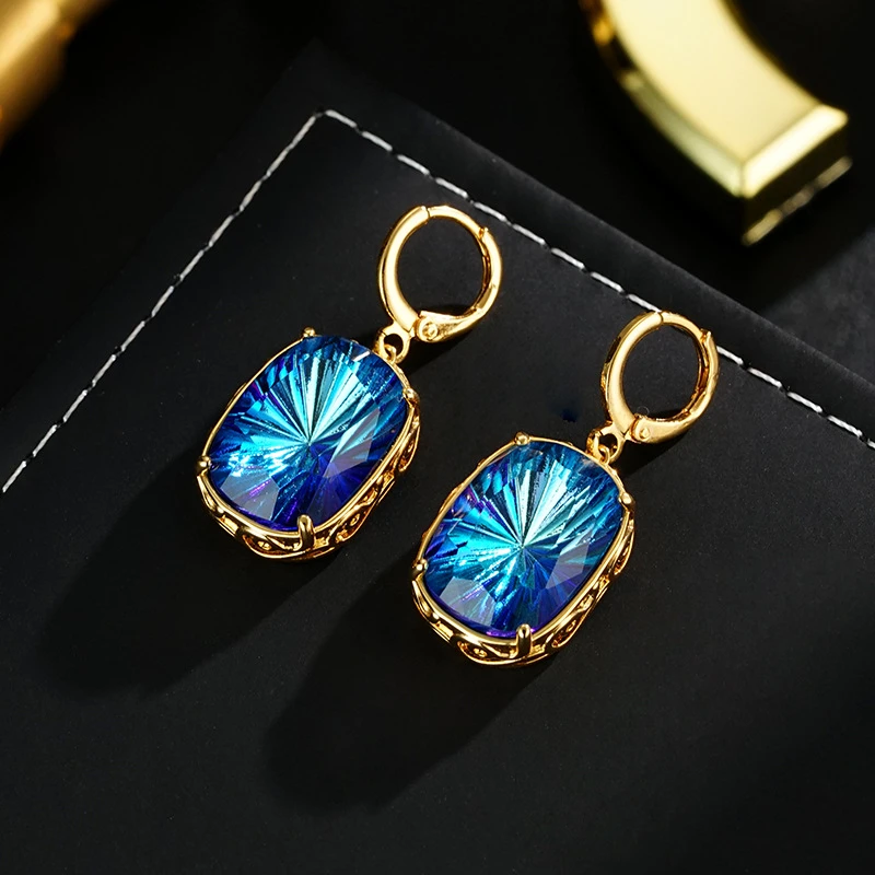 铜合金锆石耳饰 1002海洋之光 复古简约几何长款轻奢高级感小众