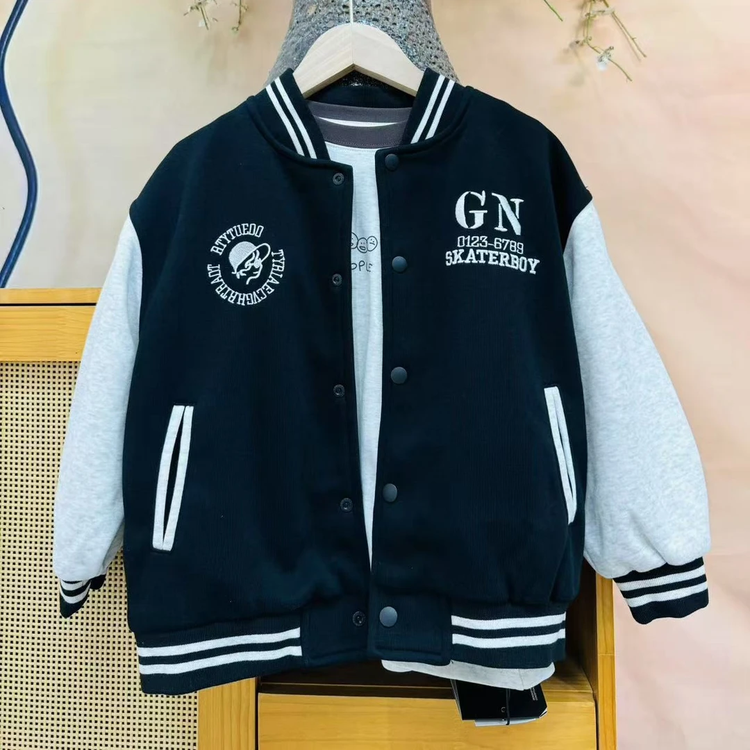 实体25秋DQK3750黑色棒球服外套【120-160】（非质量不退换）