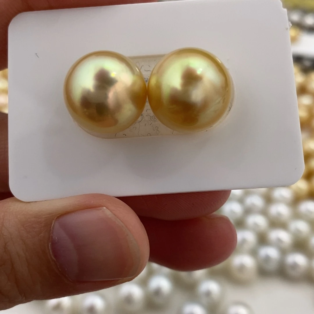 海水珍珠裸珠金珠炫绿13.3mm