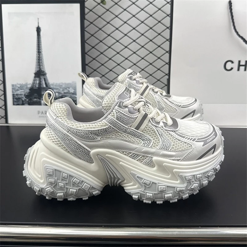 欧洲站小个子增高网面老爹鞋女2025年新款时尚水钻运动鞋休闲潮鞋