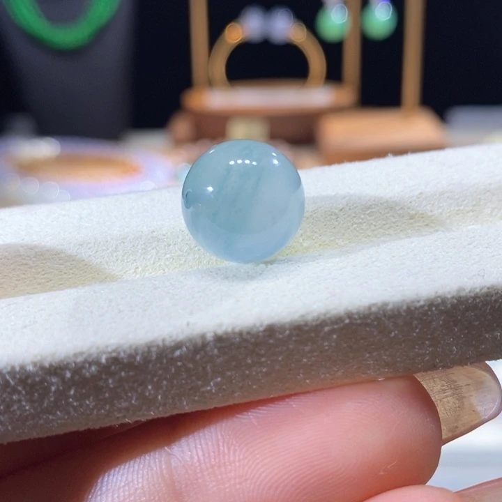 翡翠未镶嵌吊坠(不含链)翡翠高冰飘蓝小碎花圆珠