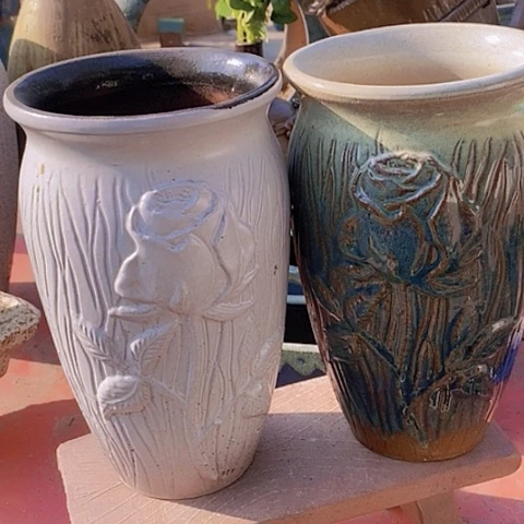 紫砂花盆口15高度25一对