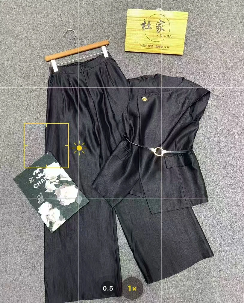 法式通勤老钱风休闲风时尚套装阔腿裤黑色西装显瘦时尚高腰