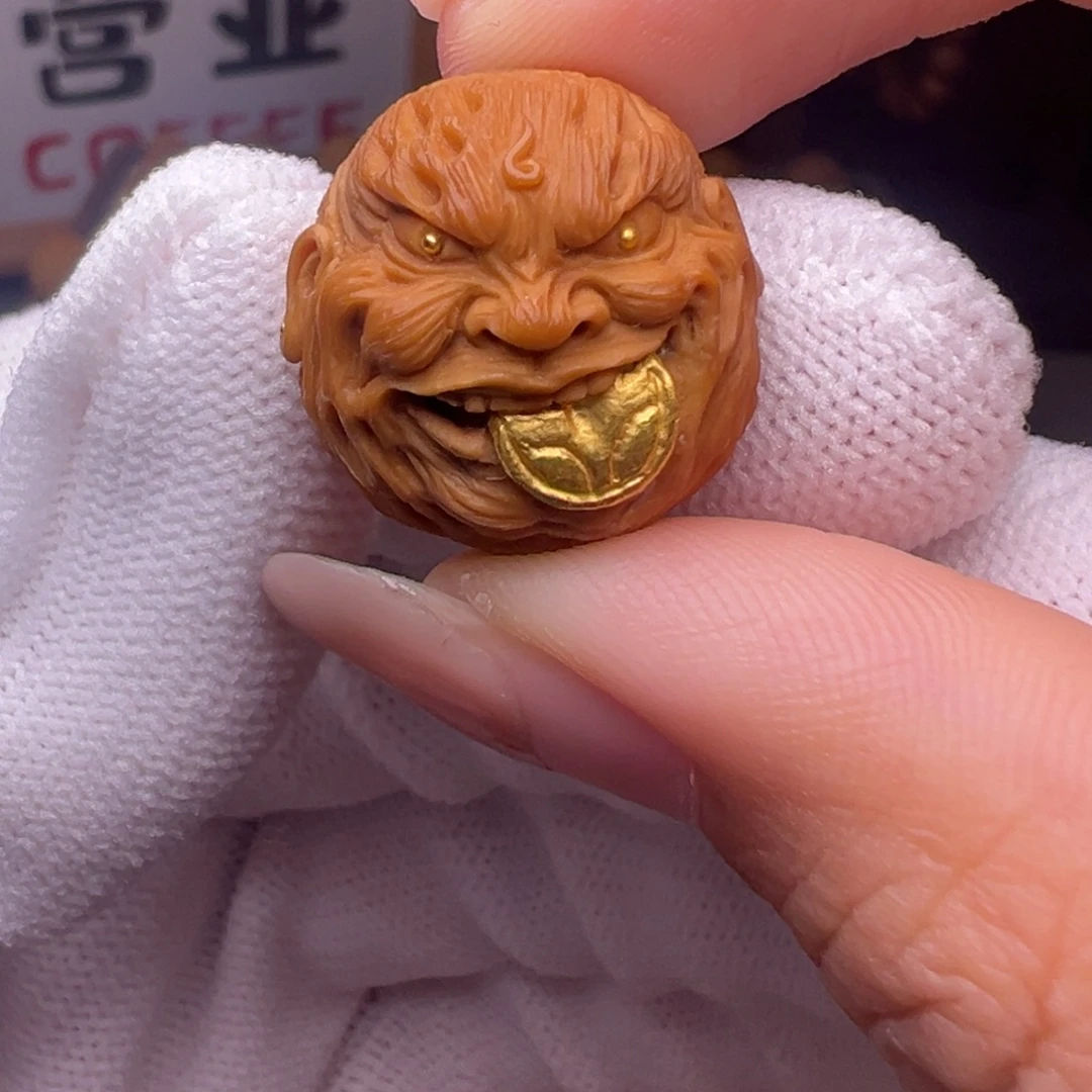 猴头核桃把件精修镶嵌金见钱眼开全品有正常封口线