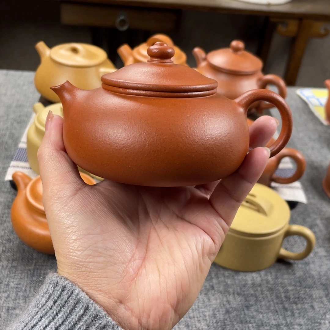 紫砂茶壶红降坡寒江全手纯红40目200